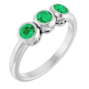 Sterling Silver Lab-Grown Emerald Three-Stone Bezel-Set Ring - Size 7 - Final Payment